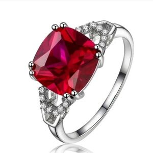 Real Tibetan Silver 925 Ring with Created Square Ruby ring